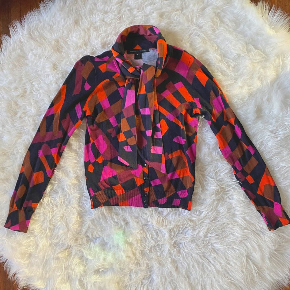 Marc Jacobs Black Cardigan with Pink and Orange Geometric Print - Picture 2 of 4